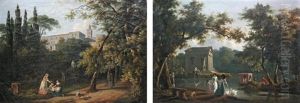 Jeunes Femmes Dans Un Parc (+ Le Temple Antique Aupres De La Riviere; Pair) by Louis Pierre Baltard de la Fresque
