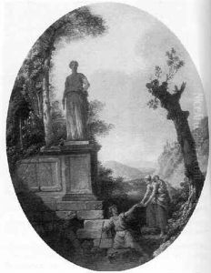 Figures By The Ruin Of A Classical Temple by Louis Pierre Baltard de la Fresque
