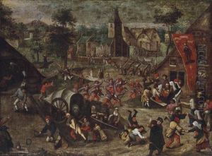 A Village With Figures Celebrating The Kermesse Of Saint George by Pieter Balten