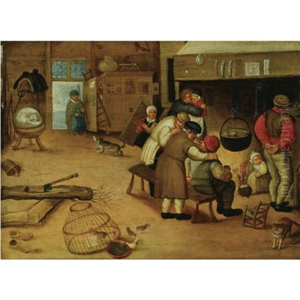 Interior With Peasants Warming Themselves By A Fire - view 1