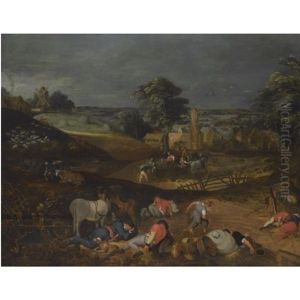 Landscape With Peasants Harvesting, While Others Rest In The Foreground, Or The Devil Sewing Tares