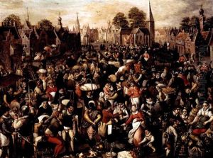 A Busy Market Scene And Many Figures