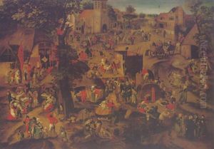 A Perfomance Of The Farce Een Cluyte Van Plaeyerwater At A Flemish Village Kermesse by Pieter Balten