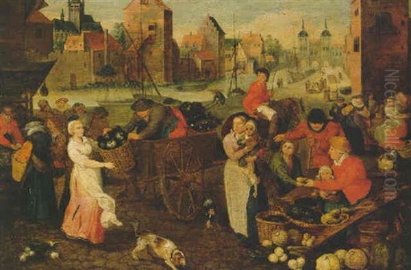 A Vegetable Market On A Quay In A Town - view 1