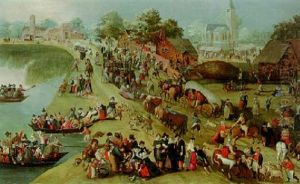 A Kermesse In A Village By A River, Church Beyond by Pieter Balten