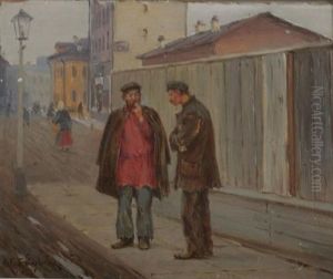 Men In Conversation, Arbat District, Moscow by Michael Abramovitch Balunin