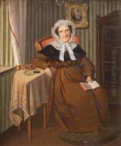 Zwei Bilder: A) Saloninterieur Mit Sitzender Dame Ein Buch Haltend, B) Saloninterieur Mit Sitzendem Herrn Ein Notenblatt Haltend