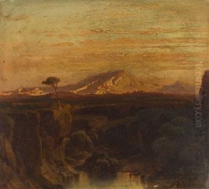 Sudliche Landschaft Bei Untergehender Sonne by Fritz Bamberger