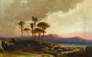Sudliche Landschaft Mit Palmen by Fritz Bamberger