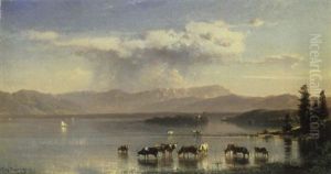 Blick Uber Den Starnberger See Auf Die Roseninsel Und Die Zugspitze