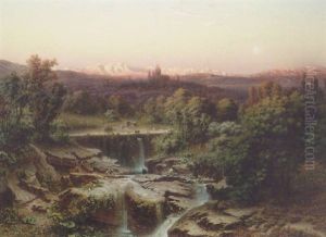 An Extensive River Landscape With The Escorial And The Sierra De Guadarrama Mountains Beyond
