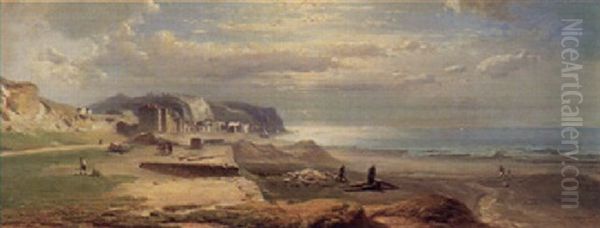 Kustenlandschaft Mit Hausern In Den Dunen Und Figuren Am Strand - view 1