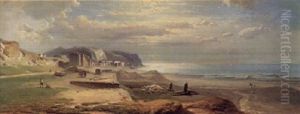 Kustenlandschaft Mit Hausern In Den Dunen Und Figuren Am Strand by Fritz Bamberger
