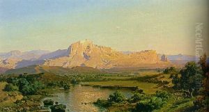 Spanische Gebirgslandschaft Mit Fluslauf by Fritz Bamberger