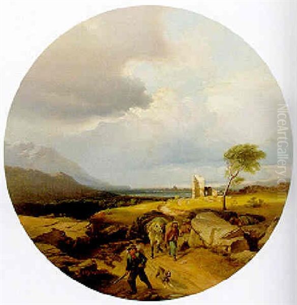 Travellers On A Path In An Extensive Landscape - view 1