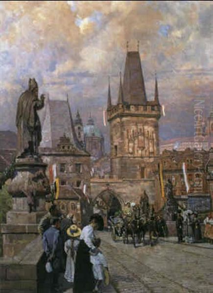 Ausfahrt Kaiser Franz Josefs Auf Der Karlsbrucke In Prag - view 1