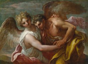 Abraham Ringt Mit Dem Engel by Nicolo Bambini