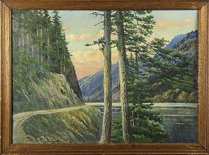 "cameron Lake," "ojai Mission Cathedral Church)," And Figures In Row Boat Approaching Cove (3 Works)