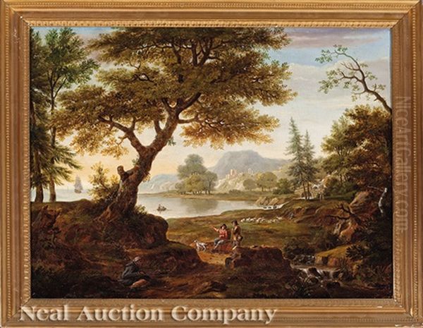 Pastoral Landscape With Shepherds And A Lake - view 1