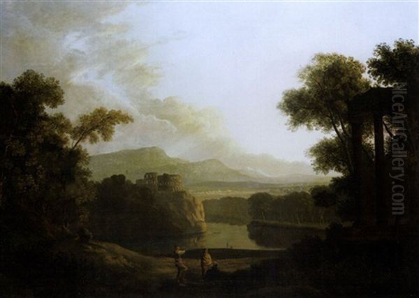 An Extensive Italianate River Landscape With Ruins And Figures In The Foreground - view 1