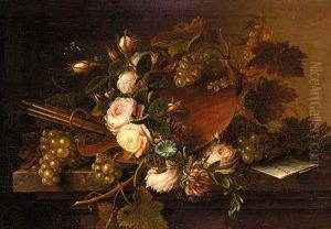 Still Life Of An Artist's Palette Wreathed With Roses by Copleston Warre Bampfylde