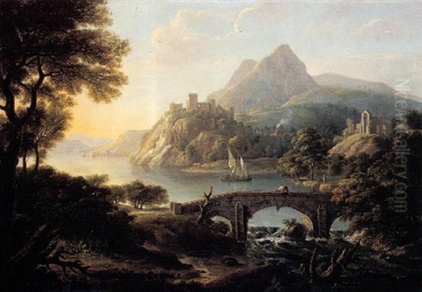 Claudian Landscape With A Castle, Abbey, Bridge And Mountains - view 1