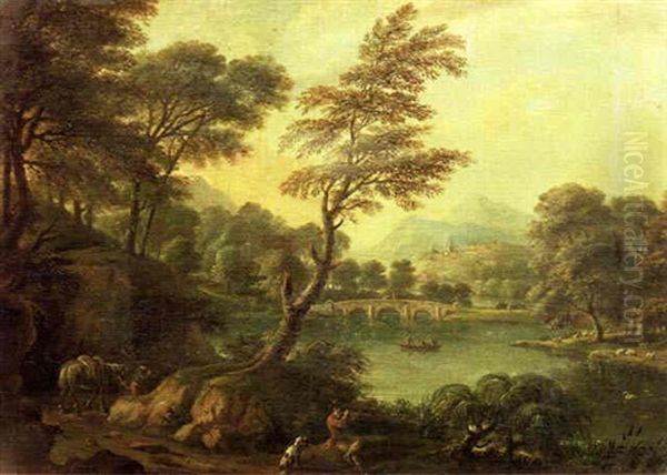A River Landscape With A Traveller Resting On A Track - view 1
