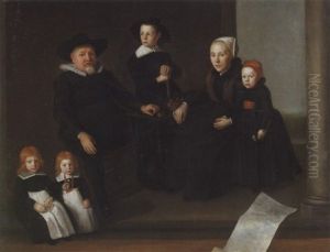 Portrait Of A Gentleman And His Wife, And Their Four Children On A Terrace by Gerbrandt Ban