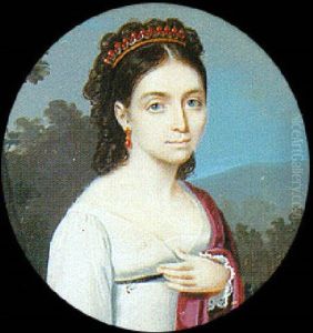 A Young Lady With A Crimson Shawl Draped Over Her Left Shoulder by Giorgio Banchi