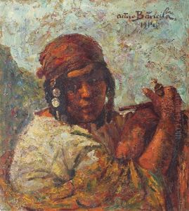 Gipsy Girl With Red Headscarf by Octav Bancila