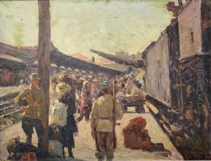 Train Station In Lasi During World War I by Octav Bancila