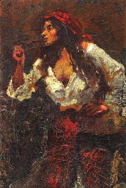 Gypsy Woman With Red Scarf - view 1