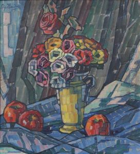 Stillleben Mit Rosen Und Apfeln by Eugenie Bandell