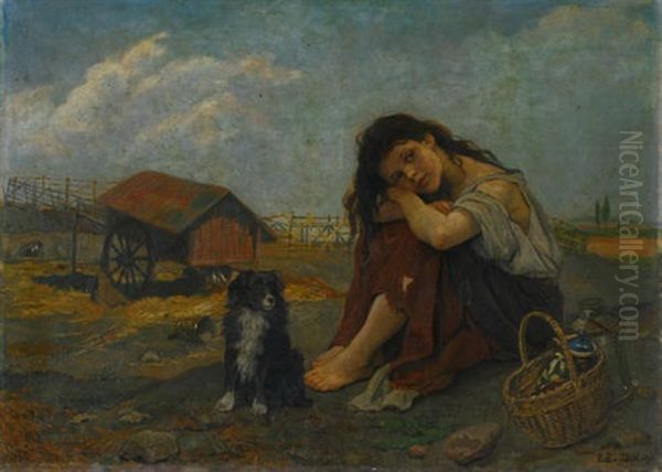 Traumendes Hirtenmadchen Mit Hund Auf Der Koppel - view 1