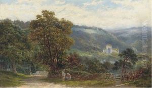 Figures By A Beaten Track, An Abbey Ruin Beyond by Thomas J. Banks
