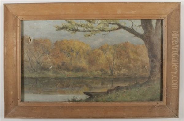 Autumn Twilight, Stream With Beached Skiff - view 1