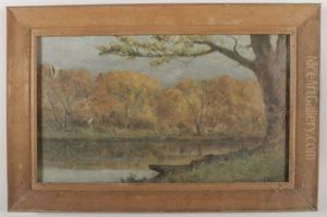 Autumn Twilight, Stream With Beached Skiff by Edward Mitchell Bannister