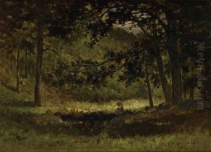 Untitled (landscape With Woman Seated By A Stone Wall) by Edward Mitchell Bannister