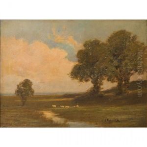 Sheep Grazing In A Newport, Rhode Island Landscape by Edward Mitchell Bannister