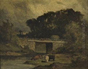 Untitled (landscape With Bridge And Cows) by Edward Mitchell Bannister