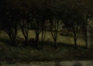 Untitled - Cows In Pasture, Near A Stream by Edward Mitchell Bannister