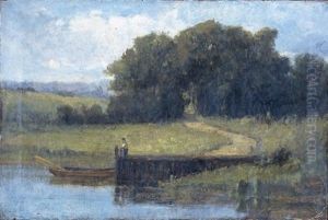 Figure On A Pier At Edge Of Lake