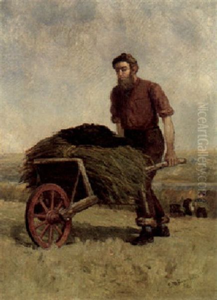 Farmer Pushing A Wheelbarrow - view 1