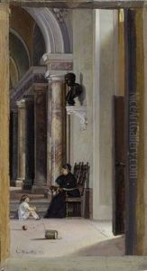 La Marchesa Vettori Con Il Piccolo Mario Banti Alla Villa Il Barone by Cristiano Banti