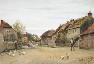 English Village Scene by Joseph Poole Addey