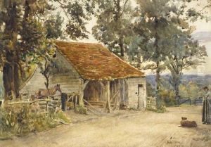 By The Old Barn At Day's End by Joseph Poole Addey