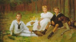 Die Kinder Der Familie Bienert Beim Picknick Im Wald by Carl Bantzer