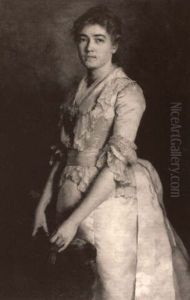 Three Quarter Length Portrait Of A Woman In A White Gown