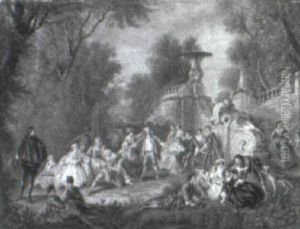 Elegant Figures Playing Colin-maillard In A Park by Bonaventure De Bar