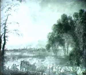 Halte De Voyageurs Dans Une Clairiere by Bonaventure De Bar